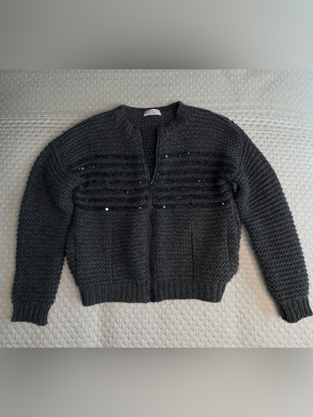 Brunello Cucinelli Kids Sequin Knit Zip Cardigan
